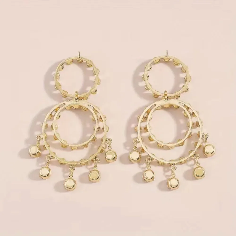 🔅🆕🔅 STUNNING Statement Golden Circle Shiny Rhinestone Dangle Earrings ✨